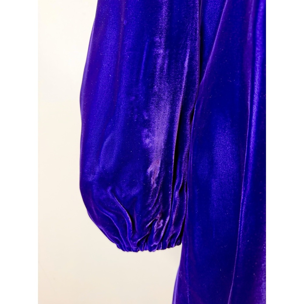 Vintage 1960s Purple Velvet Renaissance Revival Mini Dress Mod Gogo Medieval - Picture 12 of 15